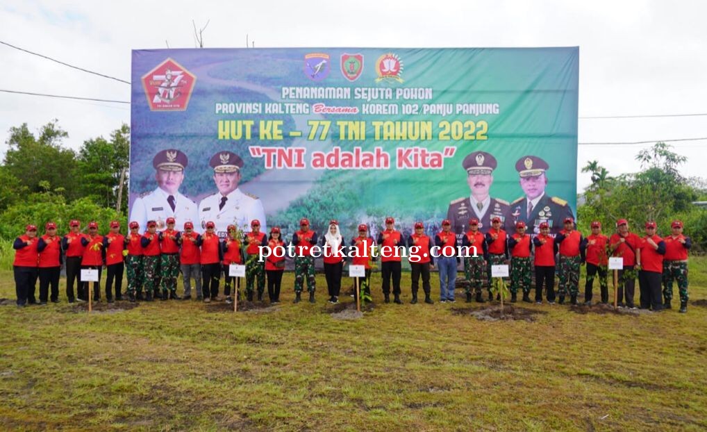 Peringati Hut TNI, Pemprov Kalteng Tanam Pohon Bersama Korem 102/Pjg