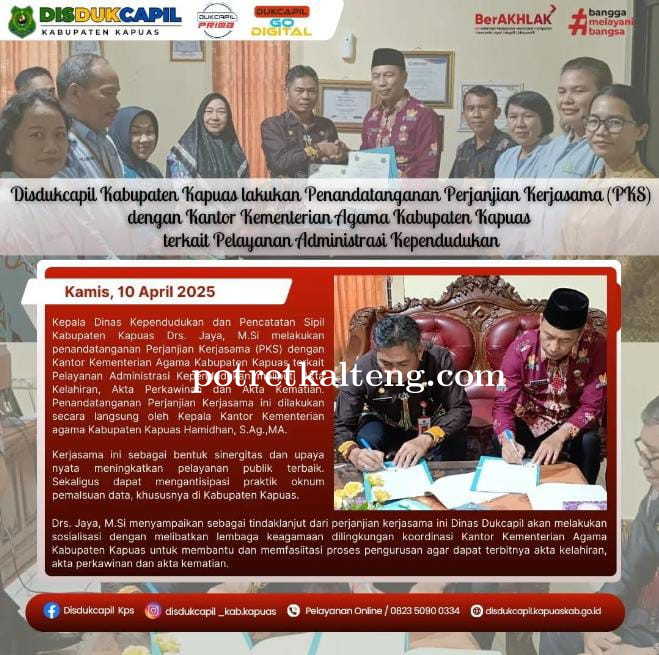 Dukcapil Kapuas Teken PKS dengan Kemenag untuk Tingkatkan Layanan Adminduk