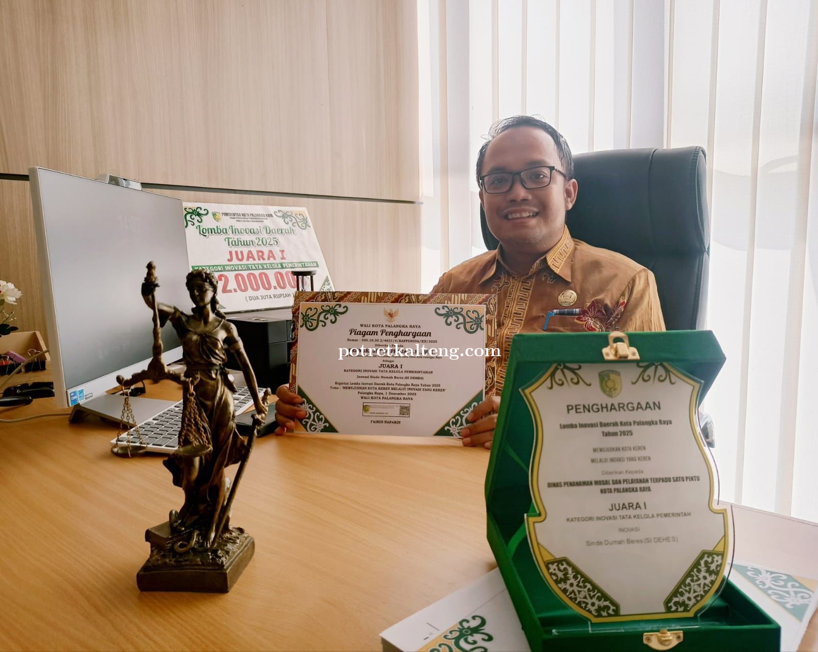 Prestasi Membanggakan, Frengki Setya Praja S.H., M.H Bawa SI DEHES Juara 1 Inovasi Daerah Palangka R