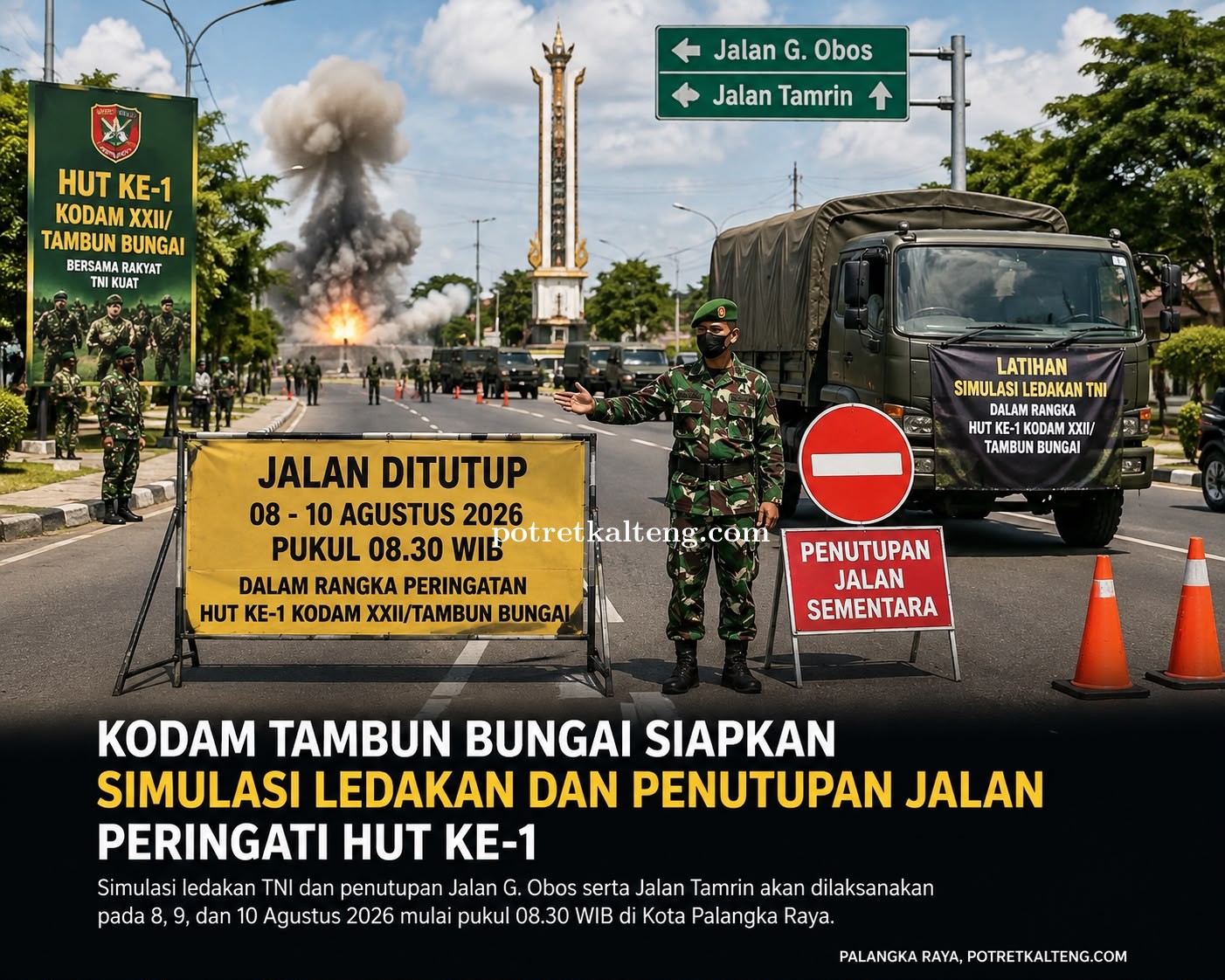 Kodam Tambun Bungai Siapkan Simulasi Ledakan dan Penutupan Jalan Peringati HUT ke-1