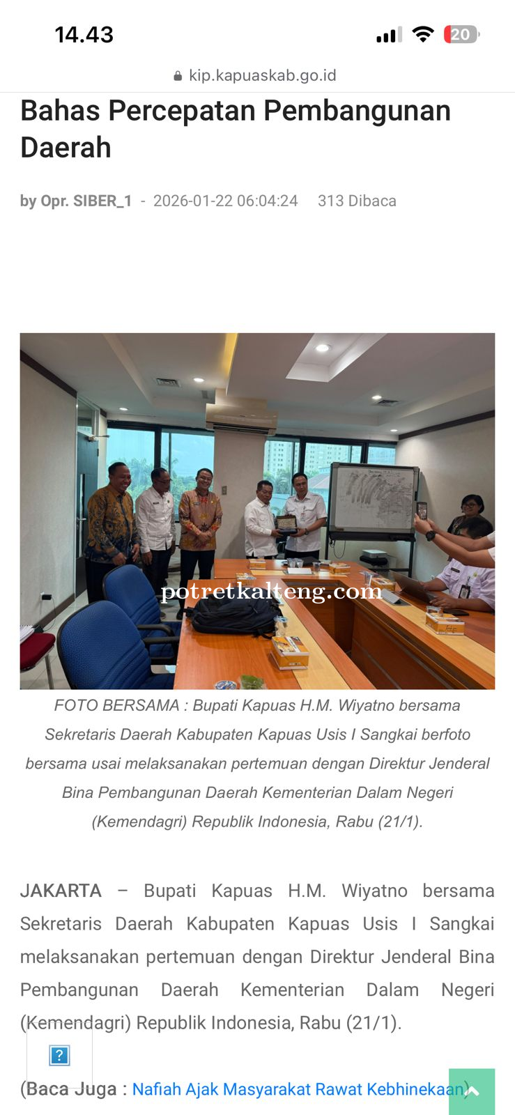 Bupati Kapuas Kunjungi Kemendagri, Bahas Percepatan Pembangunan Daerah