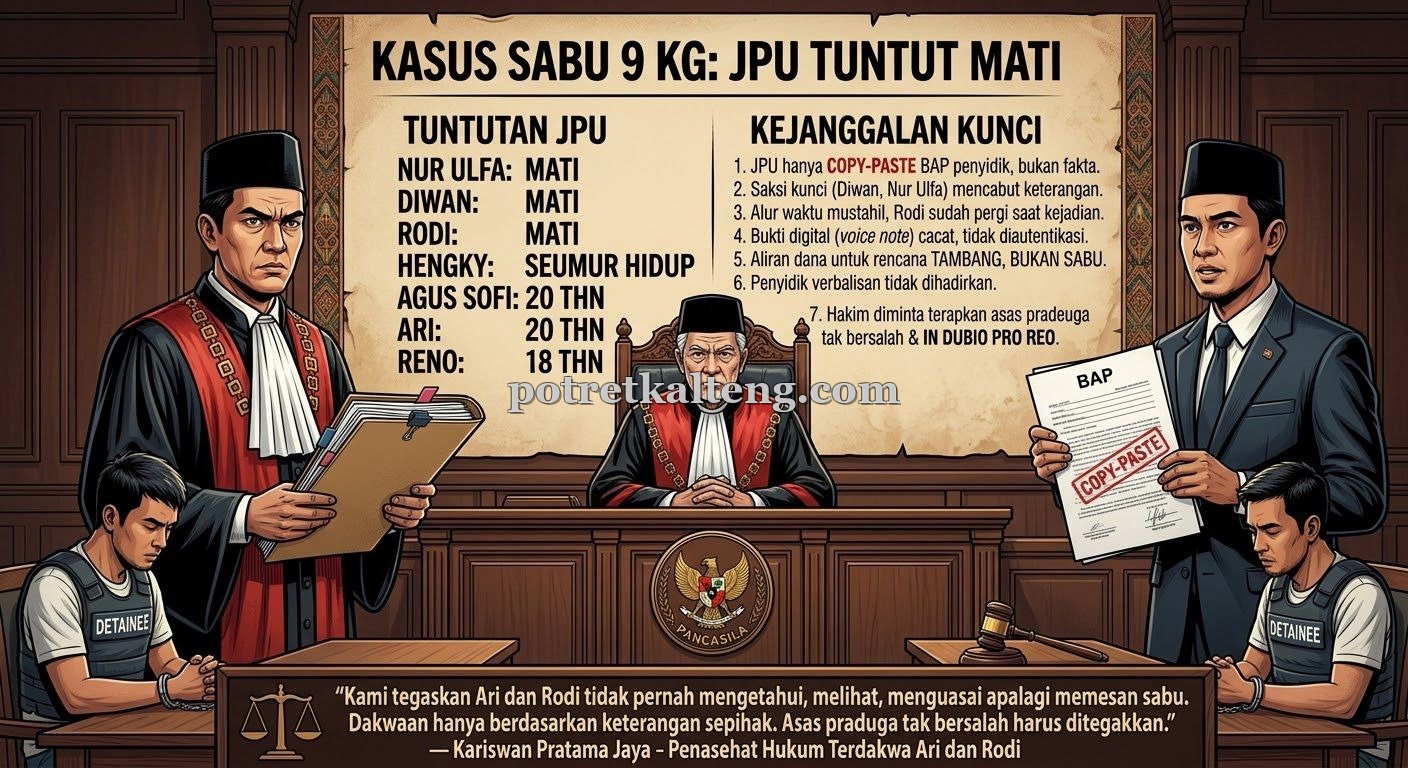 Kuasa Hukum Soroti Kejanggalan Tuntutan Kasus Sabu 9 Kilogram di PN Sampit