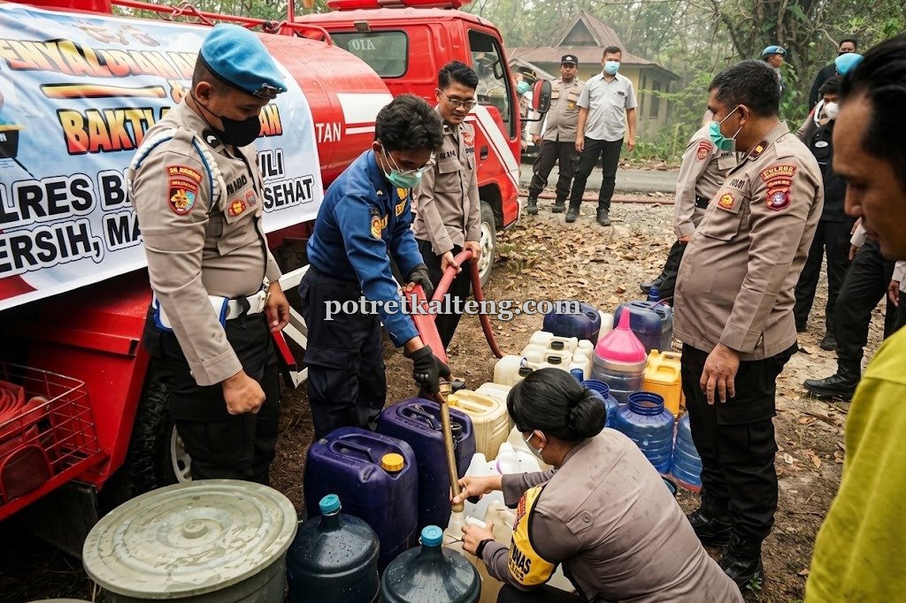 Kualitas Udara Barsel Berstatus Berbahaya, Polisi Salurkan 80 Ribu Liter Air Bersih