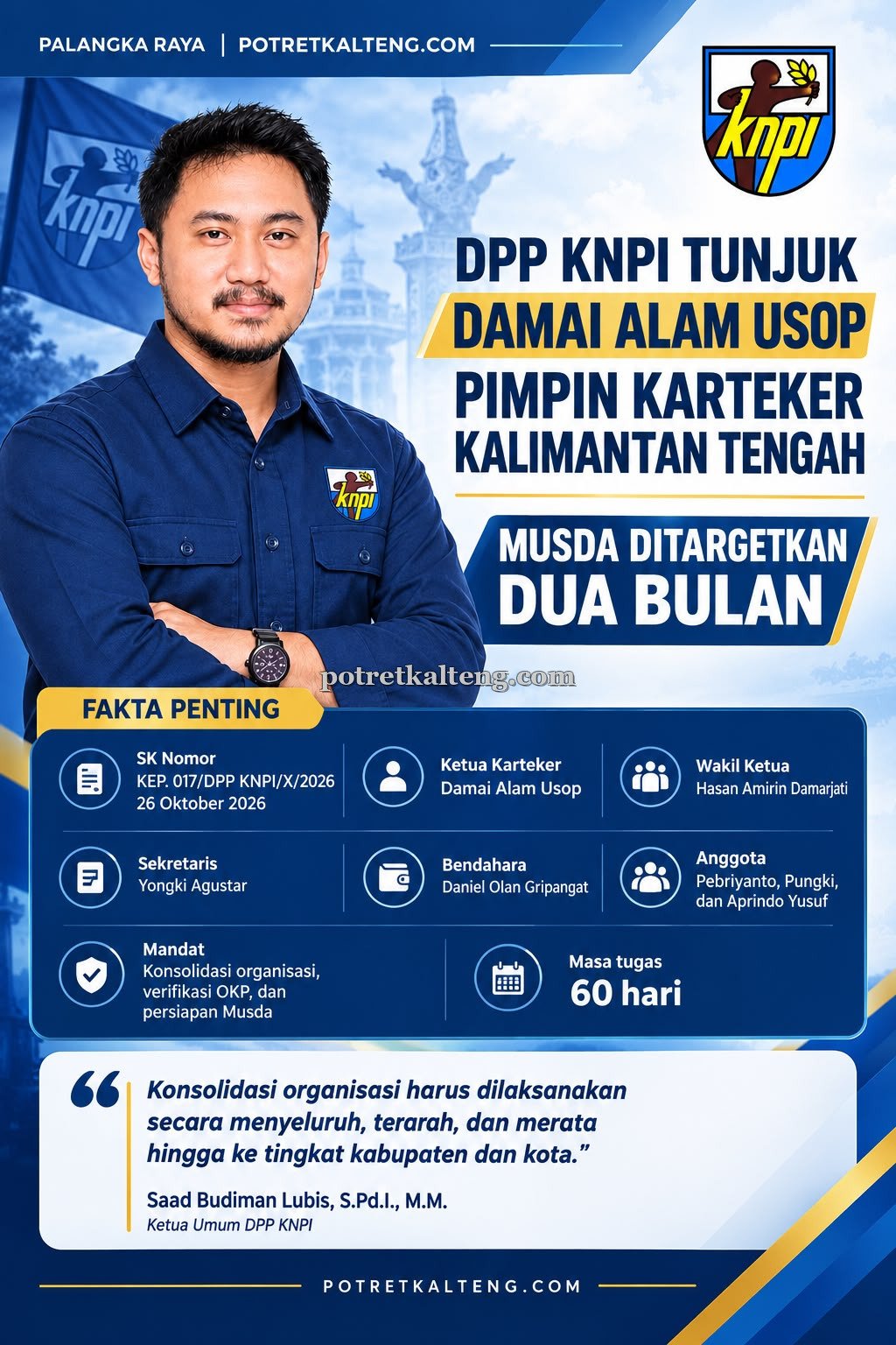 DPP KNPI Tunjuk Damai Alam Usop Pimpin Karteker Kalimantan Tengah, Musda Ditargetkan Dua Bulan