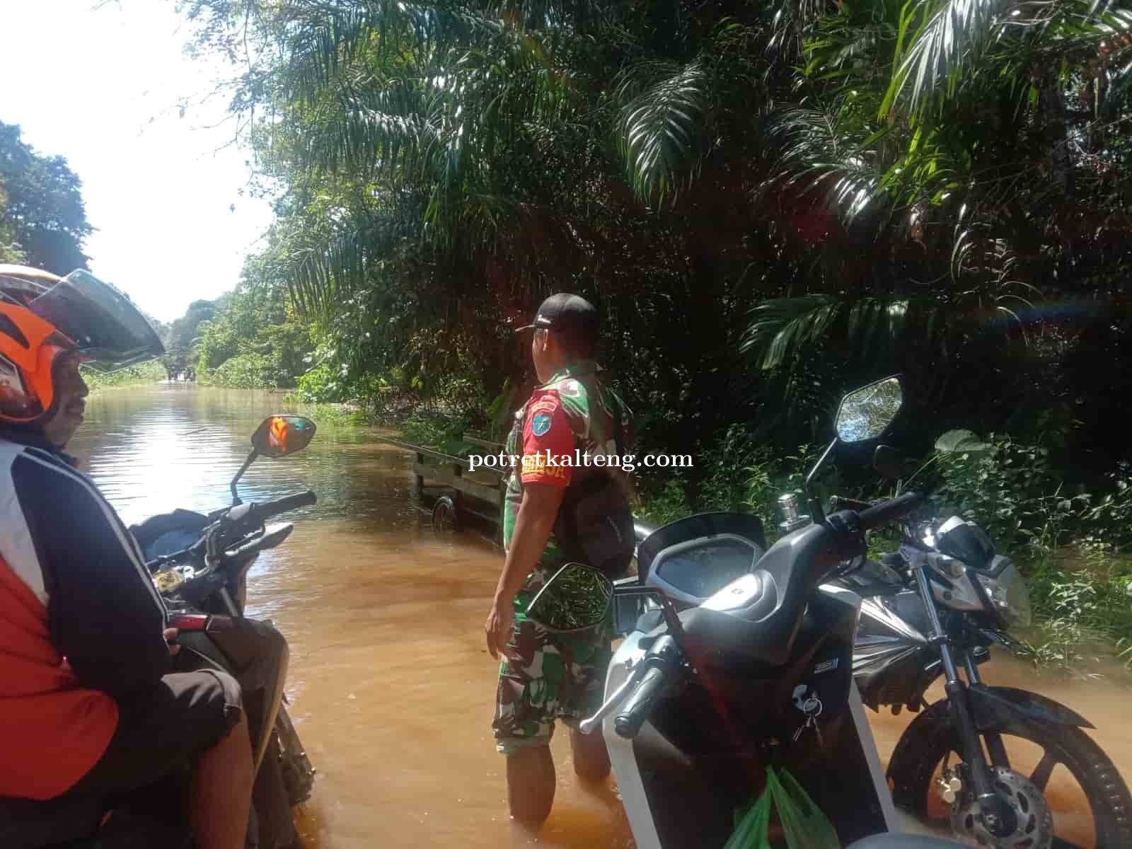 Babinsa Gunung Timang Tinjau Langsung Wilayah  Banjir