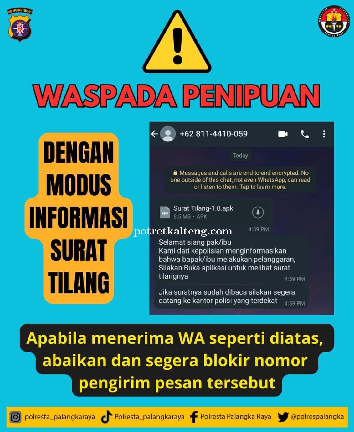 Ditlantas Polda Kalteng Himbau Modus Penipuan Surat Tilang Lewat Pesan WhatsApp