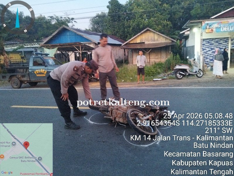 Kecelakaan di Jalan Trans Kalimantan Desa Batu Nindan, Seorang Pengendara Motor Menjadi Korban Tabra